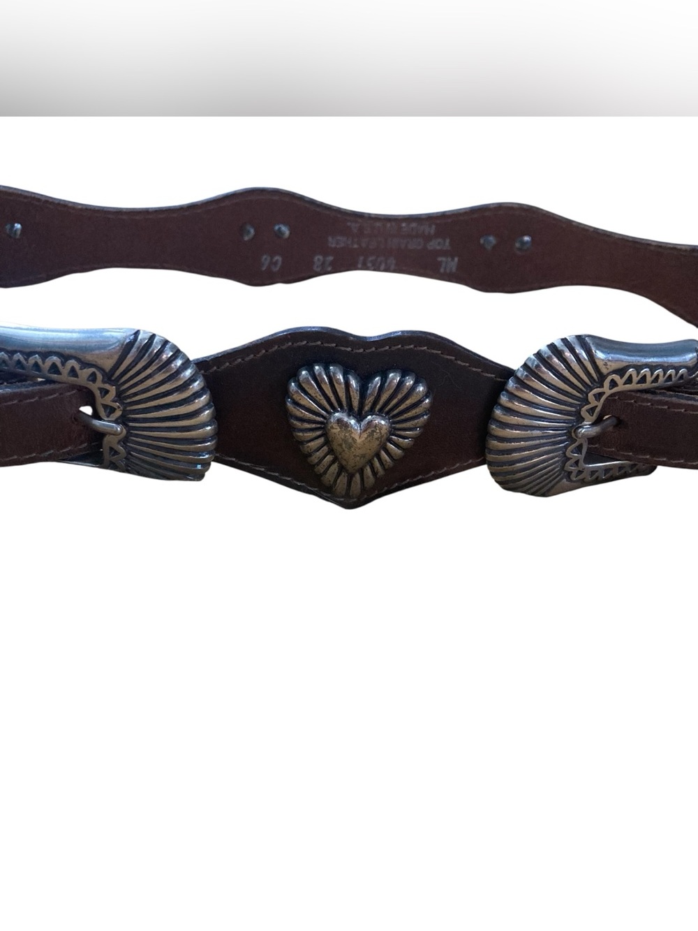 Western Double Buckle Brown Leather Waist Belt with Heart Concho - Picture 2 of 11